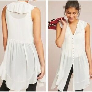 Anthropologie Akemi + Kin Devon Sheer Tunic Top Size‎ XS Ivory/Cream NEW